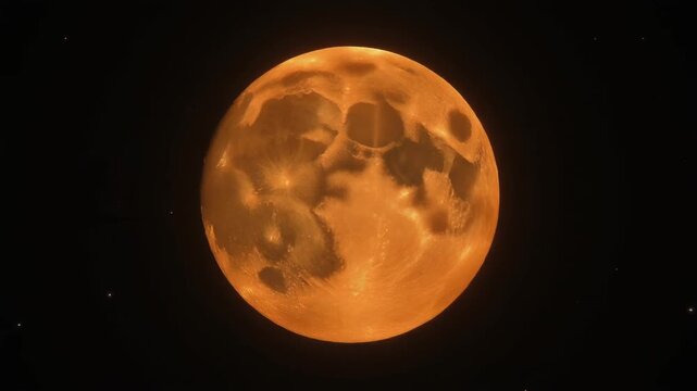 Artistic rendition of a glowing orange celestial body in deep space, close-up view of its cratered surface