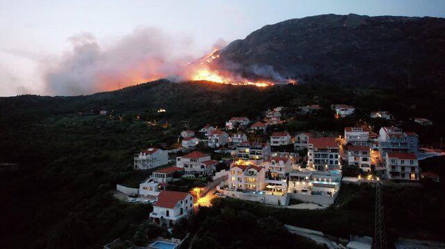 Dusk fire advances along ridge threatening nearby homes and roads