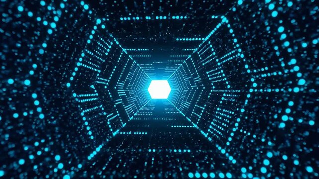 Futuristic tunnel with glowing blue patterns