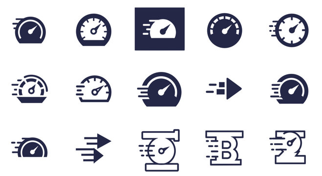 Speedometer Icons Collection: Fast Performance, Velocity, Speed Measurement, Acceleration, Quickness