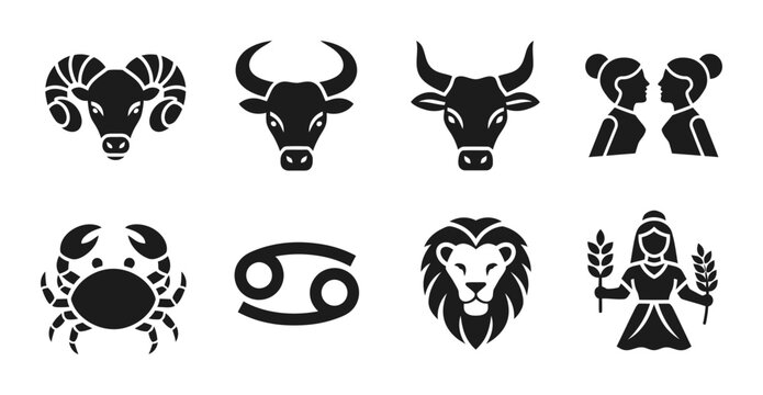 Zodiac Constellation Icons, Astrology Symbols Set, Celestial Sign Graphics, Horoscope Icons Vector Collection