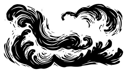 Fototapeta premium Dynamic Japanese style ocean waves illustration, stylized sea splash linocut vector art