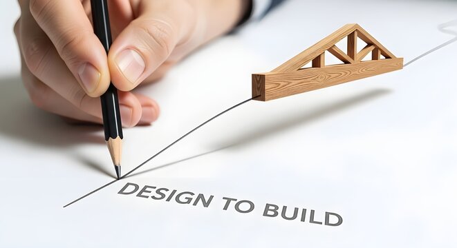 Hand drawing bridge design on paper