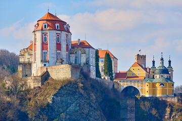 Majestic european castle on hilltop with historic architecture and turrets © Iurii Gagarin
