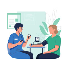 Fototapeta premium Doctor measuring patient's blood pressure in clinic examination room