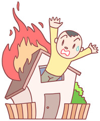 事故のイラスト - 火災・火事・家屋火災・被災者 © T-KONI