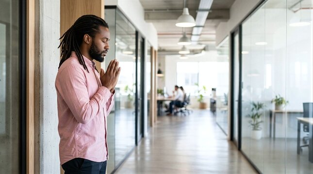 A man with dreadlocks standing in front of a glass wall.