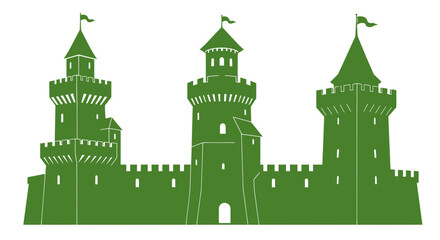 Green Castle Silhouette Icon Vector Illustration, Medieval Fortress Symbol © hakim