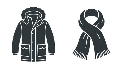Winter Clothing Icons: Parka Jacket and Scarf © konco