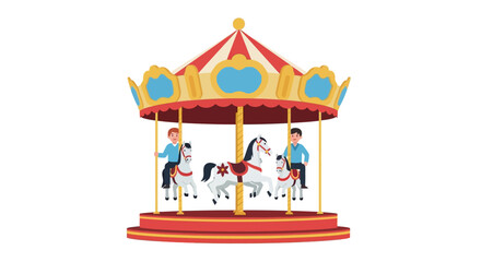 Obraz premium Children Riding Carousel Horses at Amusement Park
