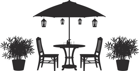 Outdoor Cafe Table and Chairs Silhouette umbrella parasol © Priyom