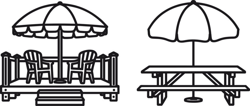 Outdoor furniture line art icons on white background 