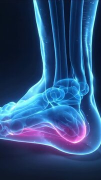 Vertical video: Camera movement animating right foot bones, showing pressure shift on pink cushion