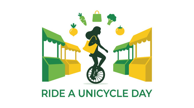 Ride a Unicycle Day Illustration with Farmer Market and Woman