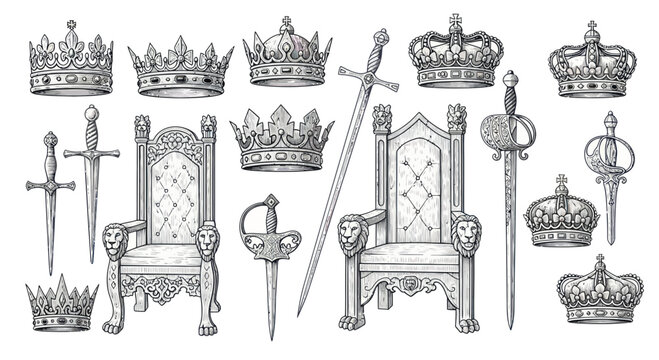 Royal Symbols: Crowns, Thrones, and Swords - Royalty and Power Concept