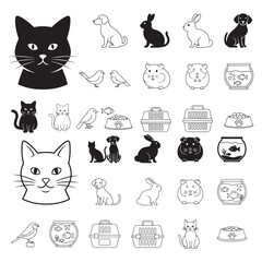 Fototapeta premium Domestic Pet Animals and Veterinary Care Vector Icon Set