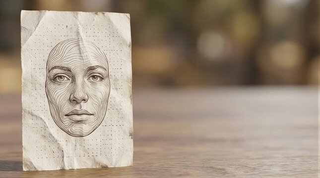 a close up of a piece of paper with a face on it