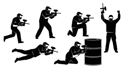 Paintball Players Silhouettes - Action Poses and Victory © happy