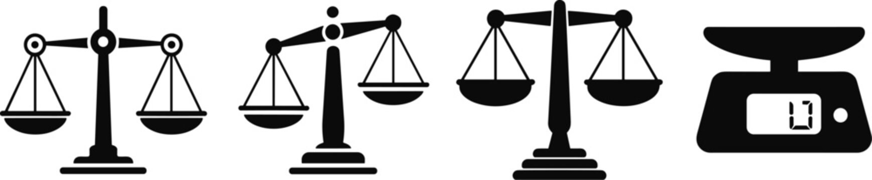 Set of black silhouette icons representing different types of scales