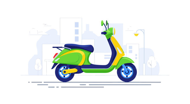 Vibrant Green and Yellow Scooter City Transportation Illustration
