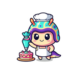 Obraz premium Cartoon character decorating a cake sweetly.