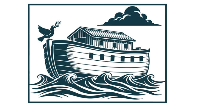 Vintage ark, biblical boat, nautical icon, white and blue vector