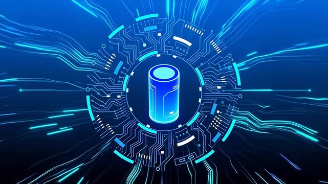 Blue circular tech device with glowing core