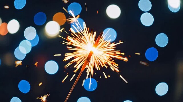 Golden fireworks in dark night sky