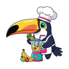 Obraz premium Toucan in chef hat making smoothie.