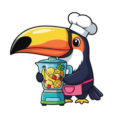 Obraz premium Toucan wearing chef hat holding blender.