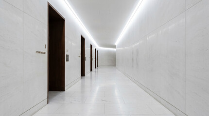 Obraz premium Minimalist Supreme Court Corridor with White Limestone Walls for Powerful Legal Architecture Imagery