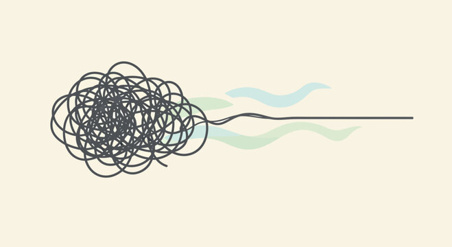Tangled line unraveling into a clear path with wavy elements