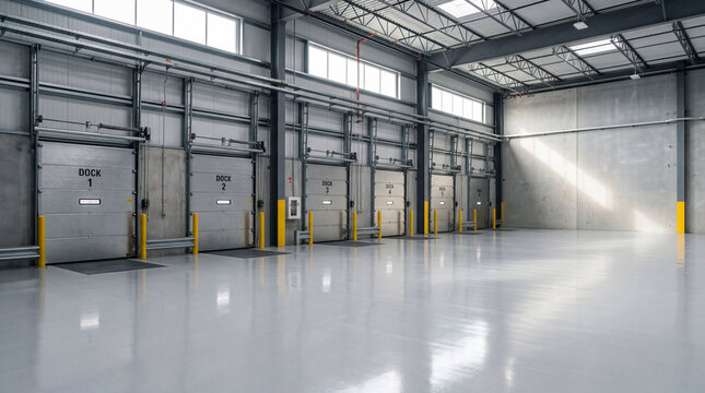Industrial Warehouse Loading Zone With Closed Dock Doors and Clean Logistics Architecture Photography Scene Design