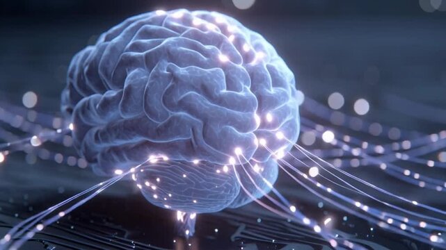 Digital brain with glowing neural network connections, representing artificial intelligence and machine learning concepts.