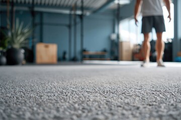 Fototapeta premium gym scene with person training minimal background raw photography copy space 