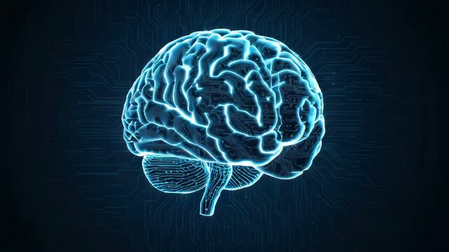 Glowing blue brain circuit neural illustration conveying technology intelligence and innovation