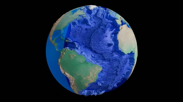 Loop Rotating 3D Rendering Earth Animation with Stylized Topography and Deep Blue Ocean