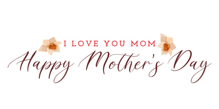 Elegant Happy Mother&rsquo;s Day typography with floral accents and romantic handwritten script, stylish greeting card vector design for family celebration and love concept