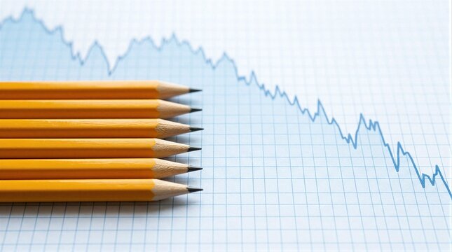 Five yellow pencils sitting on top of a graph paper.