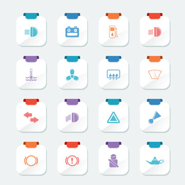 Bright Car Dashboard - simple vector icons set