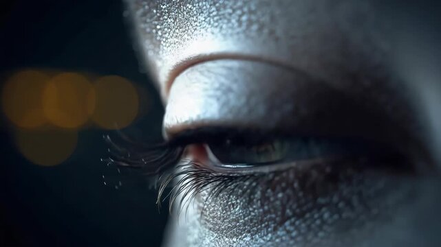 Golden brown close up eye iris eyelash skin intimate dramatic detailed texture reflecting light