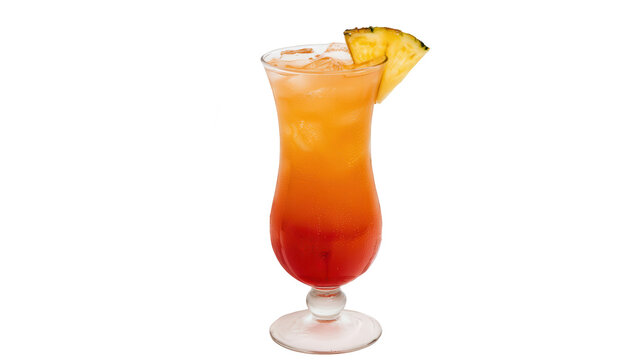 A colorful cocktail with pineapple wedge on transparent background