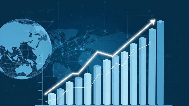 Global Financial Growth and Economic Progress Illustrated with Bar Chart and Globe.