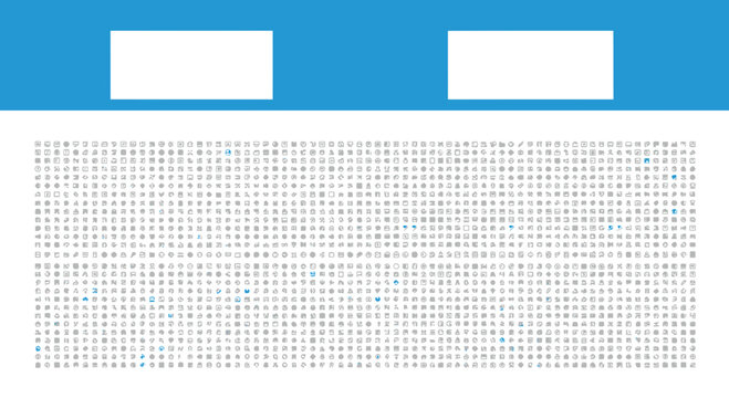 Collection of Icons and Symbols on White Background with Blue Header