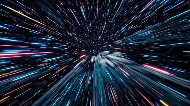 Abstract hyperspace jump through a starfield, warp speed effect in a digital universe.