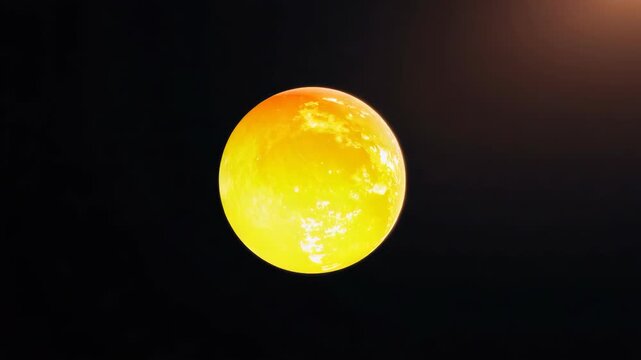 Glowing yellow orange sphere planet in space with dramatic warm rim light and subtle clouds