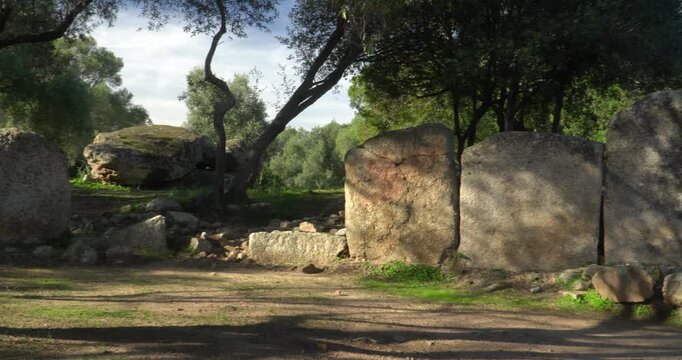 The Giant's Tomb of Su Mont'e s'Abe (Tomba dei Giganti), an important archaeological site near Olbia in Sardinia.