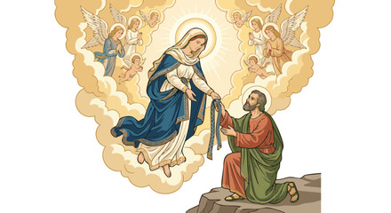 Obraz premium Virgin Mary handing her girdle to Thomas in heavenly atmosphere 