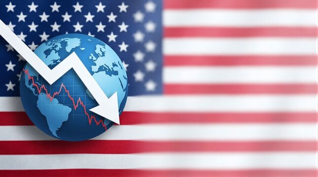 A close up view of the United States of America with a blue globe with a white arrow pointing to the right.