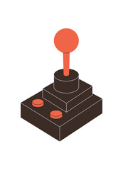Retro joystick controller with arcade style, flat icon and bold electronic look. Y2k gamepad adds videogame and video game nostalgia with black orange design, perfect for classic game or © Moonnoon